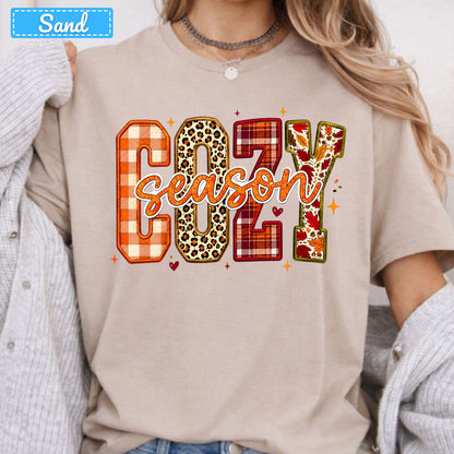 Cozy Season Fall Plaid Pumpkin T-Shirt, Autumn Sweatshirt