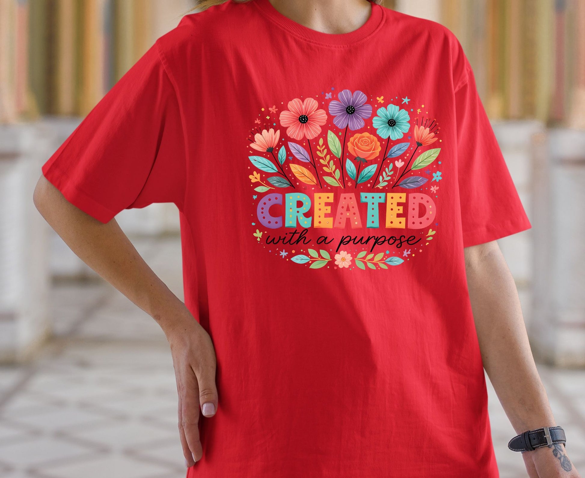 Created With A Purpose T Shirt Christian Floral Tee Religious Wildflower Shirt Faith Gift For Her Adult Youth Toddler Baby Spiritual Church Outfit