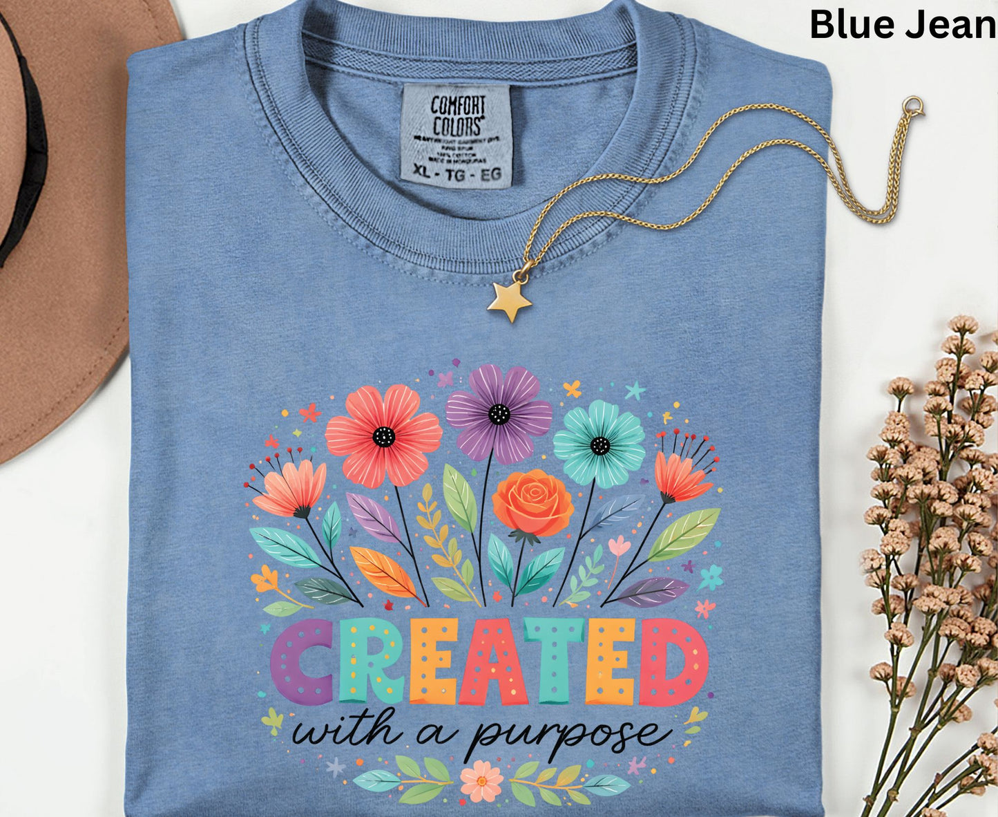 Created With A Purpose T Shirt Christian Floral Tee Religious Wildflower Shirt Faith Gift For Her Adult Youth Toddler Baby Spiritual Church Outfit