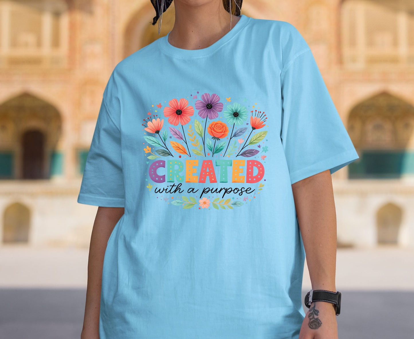 Created With A Purpose T Shirt Christian Floral Tee Religious Wildflower Shirt Faith Gift For Her Adult Youth Toddler Baby Spiritual Church Outfit
