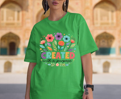 Created With A Purpose T Shirt Christian Floral Tee Religious Wildflower Shirt Faith Gift For Her Adult Youth Toddler Baby Spiritual Church Outfit