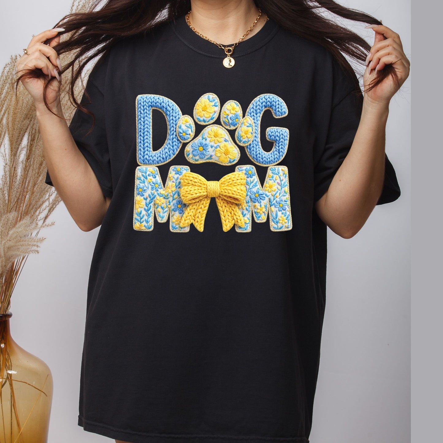 Crochet Yarn Bow Dog Paw Mom DTF Transfer ready to Press Mother's Day Animal Heat Transfer for Shirts Pet Lover UV Sticker Print