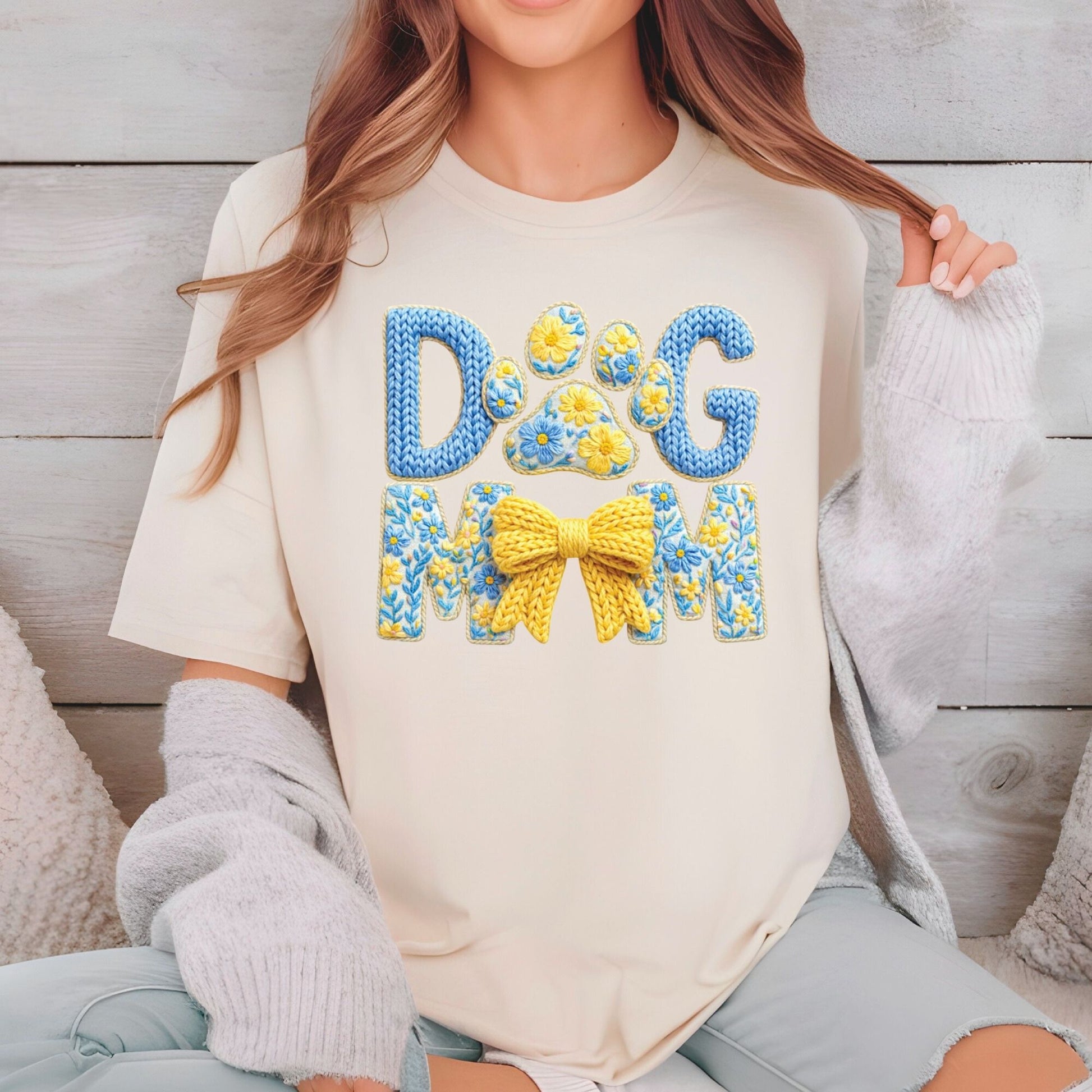 Crochet Yarn Bow Dog Paw Mom DTF Transfer ready to Press Mother's Day Animal Heat Transfer for Shirts Pet Lover UV Sticker Print