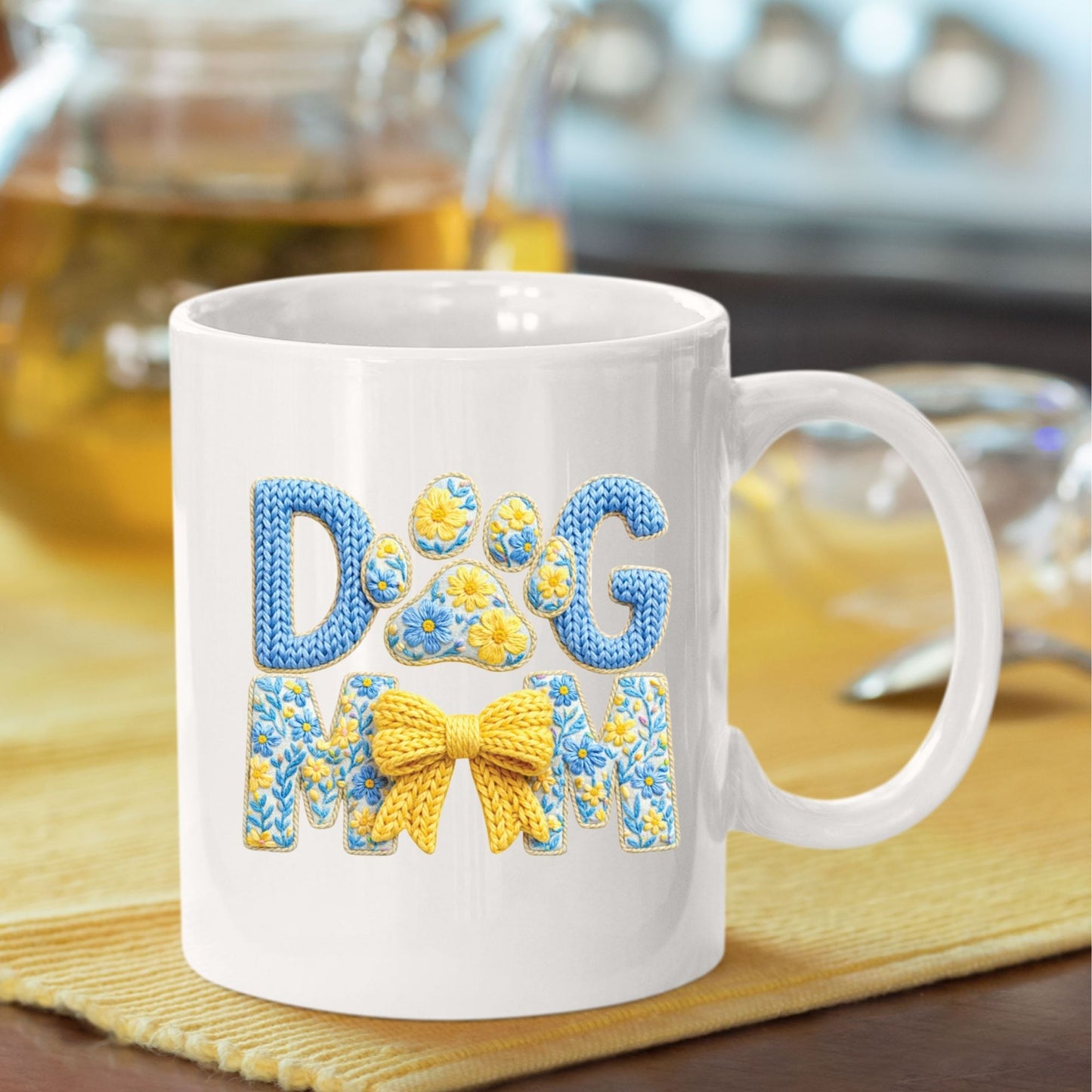 Crochet Yarn Bow Dog Paw Mom DTF Transfer ready to Press