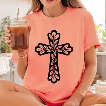 Cross DTF Transfer Ready to Press Floral Vine Christian Faith Religious Easter Jesus Spiritual Church UV Sticker Prints