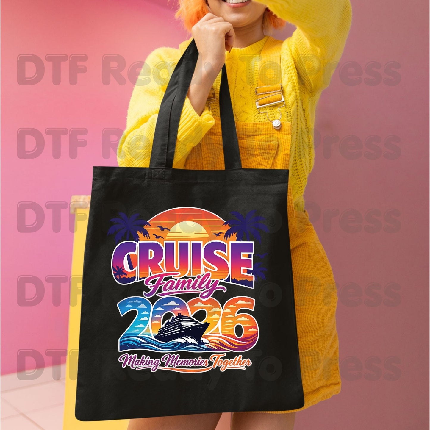 Cruise Family 2026 Making Memories Together DTF Transfer Ready to Press Summer Vacation Ship Sunset Heat Transfer for Shirts UV Sticker