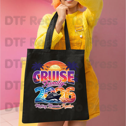 Cruise Family 2026 Making Memories Together DTF Transfer Ready to Press Summer Vacation Ship Sunset Heat Transfer for Shirts UV Sticker
