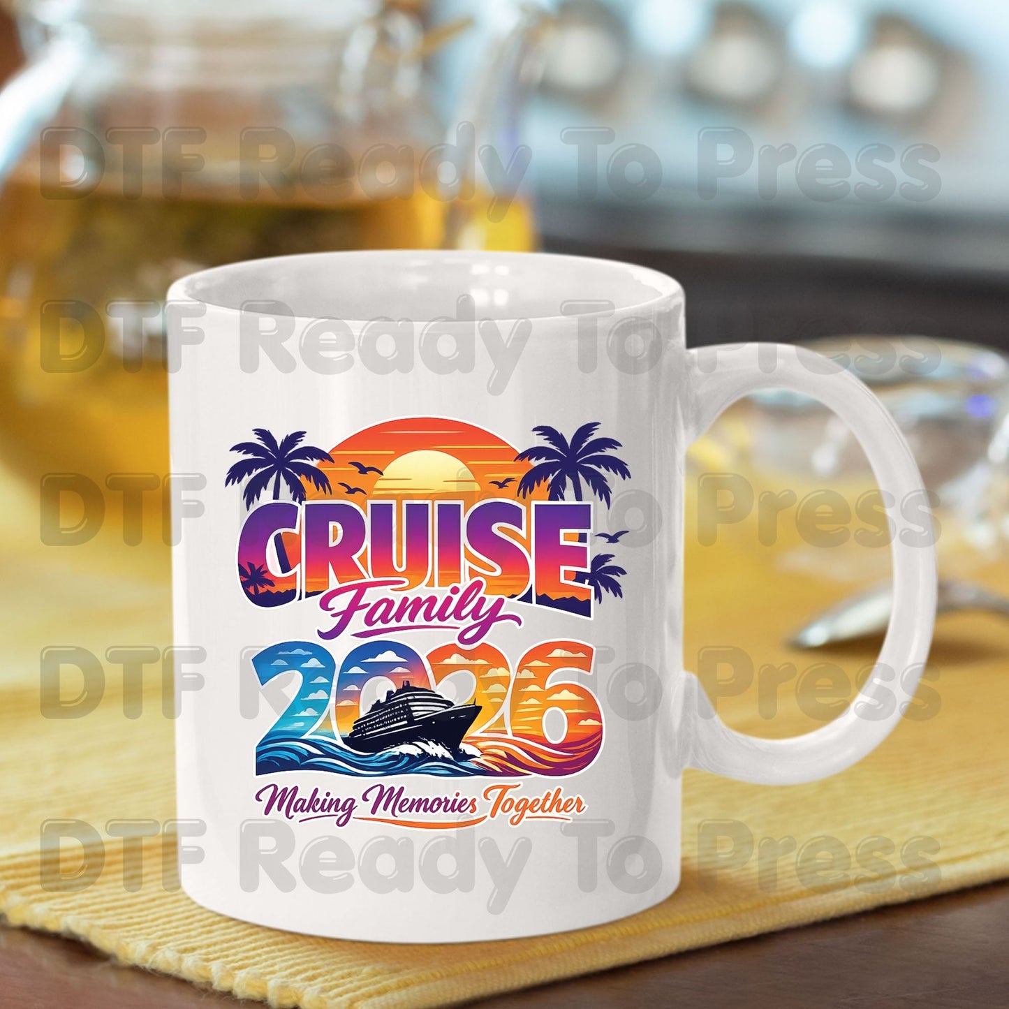 Cruise Family 2026 Making Memories Together DTF Transfer Ready to Press Summer Vacation Ship Sunset Heat Transfer for Shirts UV Sticker