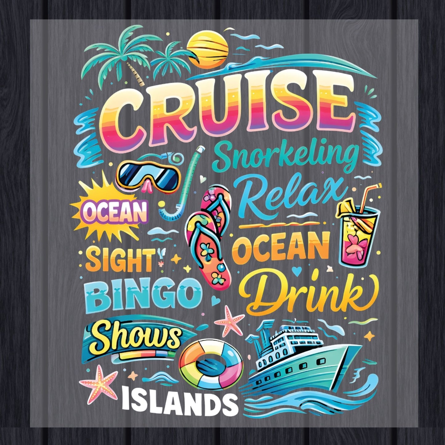 Cruise Snorkeling Relax Retro Cruise Ship DTF Transfer Ready to Press Family Cruise UV DTF Sticker Ocean Bingo Drink Heat Transfer for Shirts