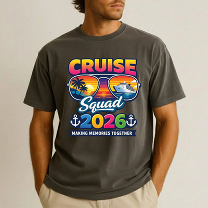 Cruise Squad 2026 Retro Sunglasses DTF Transfer Ready to Press Family Cruise Vacation UV DTF Sticker Ocean Liner & Palms Heat Transfer for Shirts