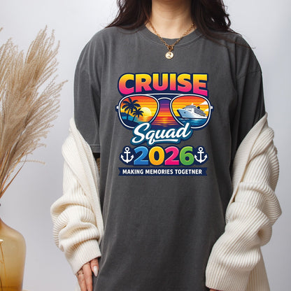 Cruise Squad 2026 Retro Sunglasses DTF Transfer Ready to Press Family Cruise Vacation UV DTF Sticker Ocean Liner & Palms Heat Transfer for Shirts