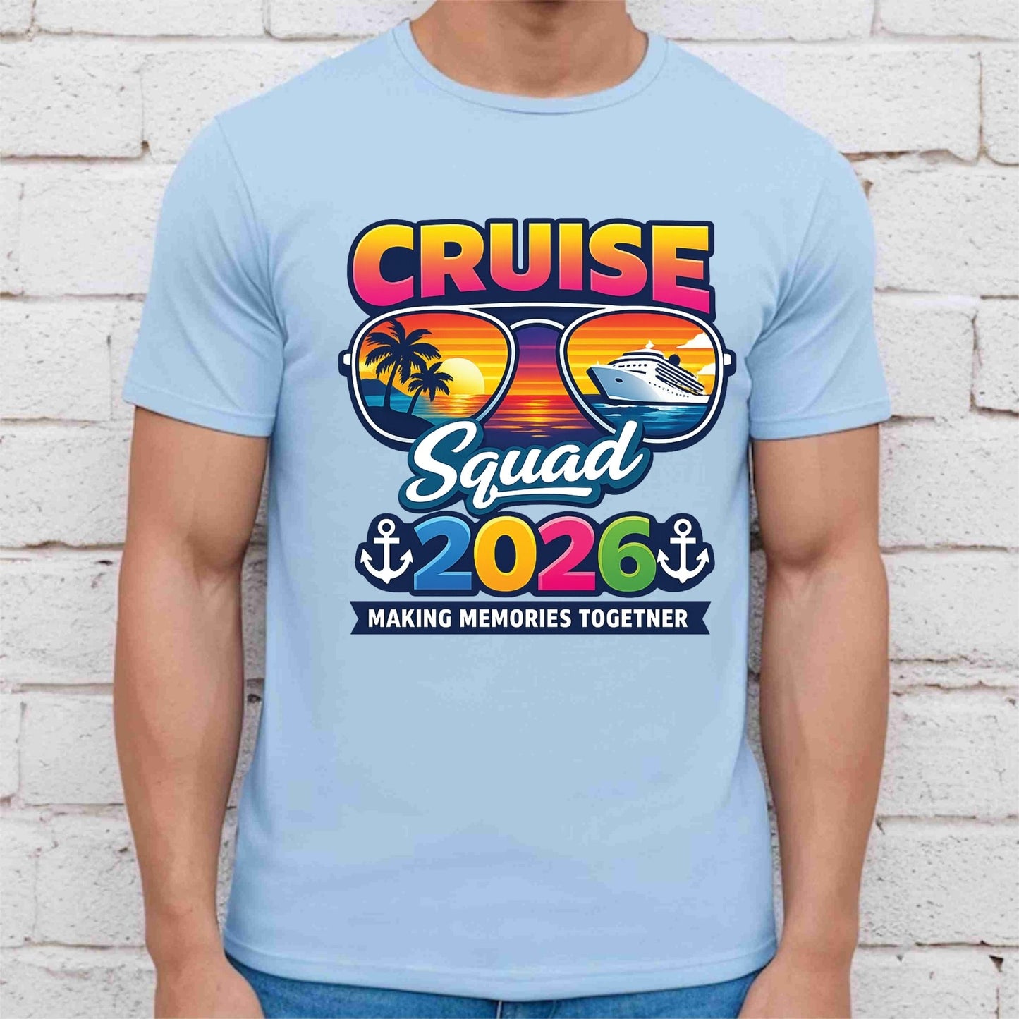 Cruise Squad 2026 Retro Sunglasses DTF Transfer Ready to Press Family Cruise Vacation UV DTF Sticker Ocean Liner & Palms Heat Transfer for Shirts