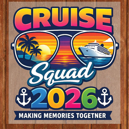 Cruise Squad 2026 Retro Sunglasses DTF Transfer Ready to Press Family Cruise Vacation UV DTF Sticker Ocean Liner & Palms Heat Transfer for Shirts