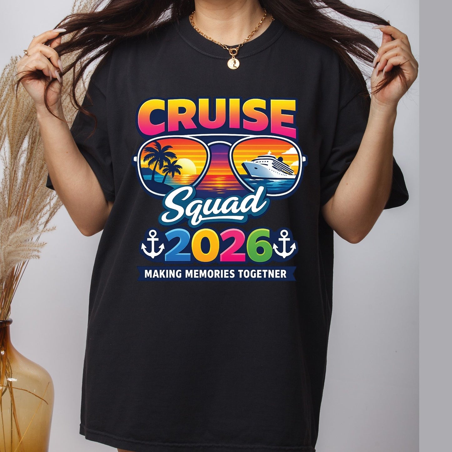 Cruise Squad 2026 Retro Sunglasses DTF Transfer Ready to Press Family Cruise Vacation UV DTF Sticker Ocean Liner & Palms Heat Transfer for Shirts