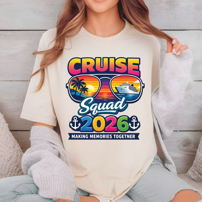 Cruise Squad 2026 Retro Sunglasses DTF Transfer Ready to Press Family Cruise Vacation UV DTF Sticker Ocean Liner & Palms Heat Transfer for Shirts