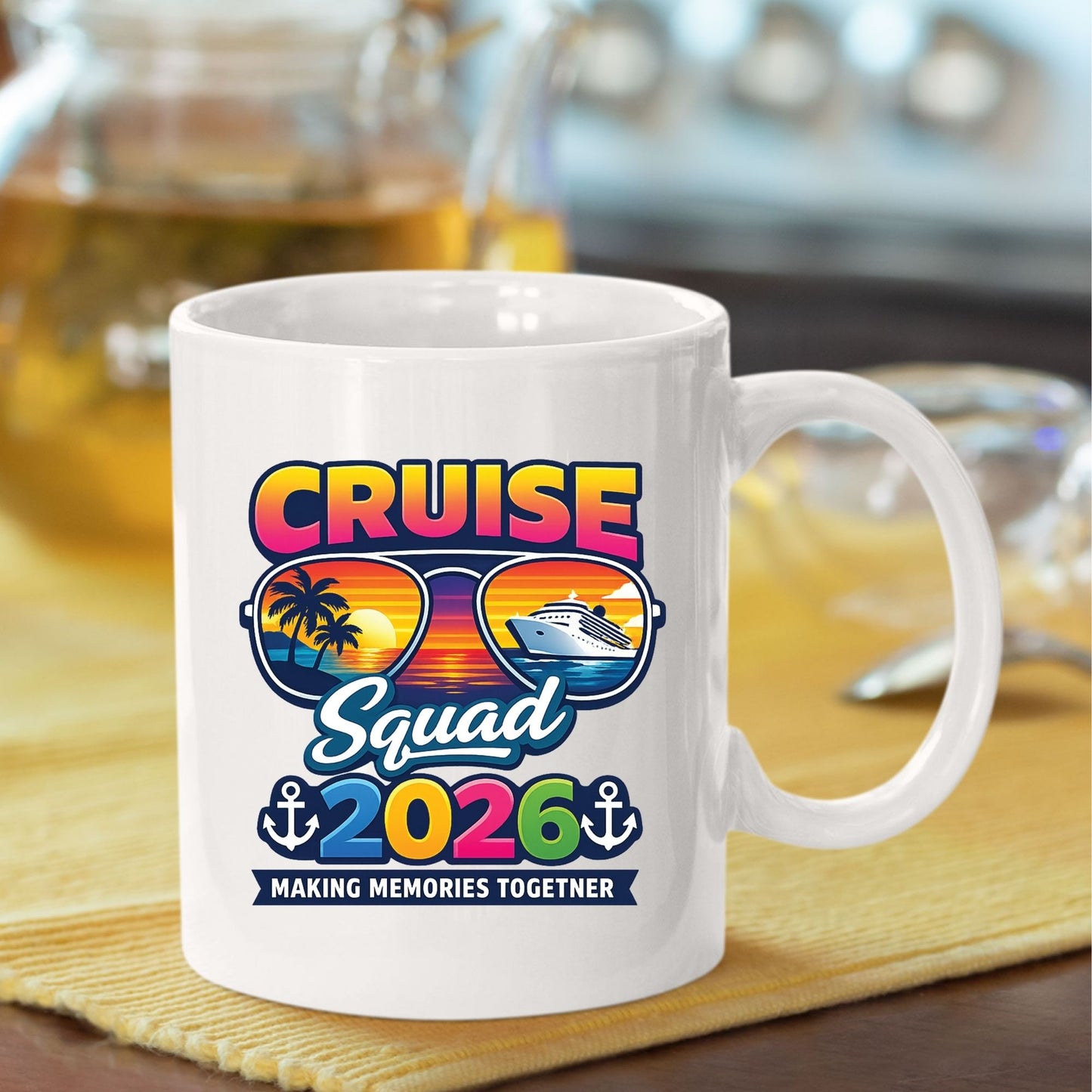 Cruise Squad 2026 Retro Sunglasses DTF Transfer Ready to Press Family Cruise Vacation UV DTF Sticker Ocean Liner & Palms Heat Transfer for Shirts