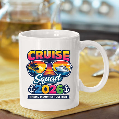 Cruise Squad 2026 Retro Sunglasses DTF Transfer Ready to Press Family Cruise Vacation UV DTF Sticker Ocean Liner & Palms Heat Transfer for Shirts