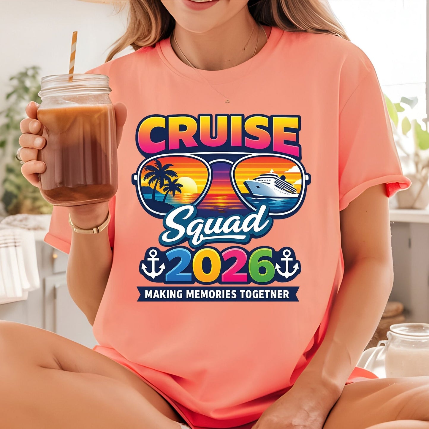 Cruise Squad 2026 Retro Sunglasses DTF Transfer Ready to Press Family Cruise Vacation UV DTF Sticker Ocean Liner & Palms Heat Transfer for Shirts