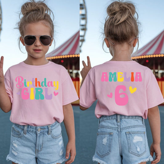 Custom Birthday Girl Shirt Retro Birthday Toddler Tee Cute Kids Birthday Outfit Childrens Birthday Gift Groovy Party Shirt