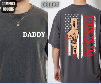 Custom Dad Comfort Colors T Shirts This is Us Dad Shirt with Kids Names Personalized Fathers Day Gift for Dad Grandpa First Bump Tees