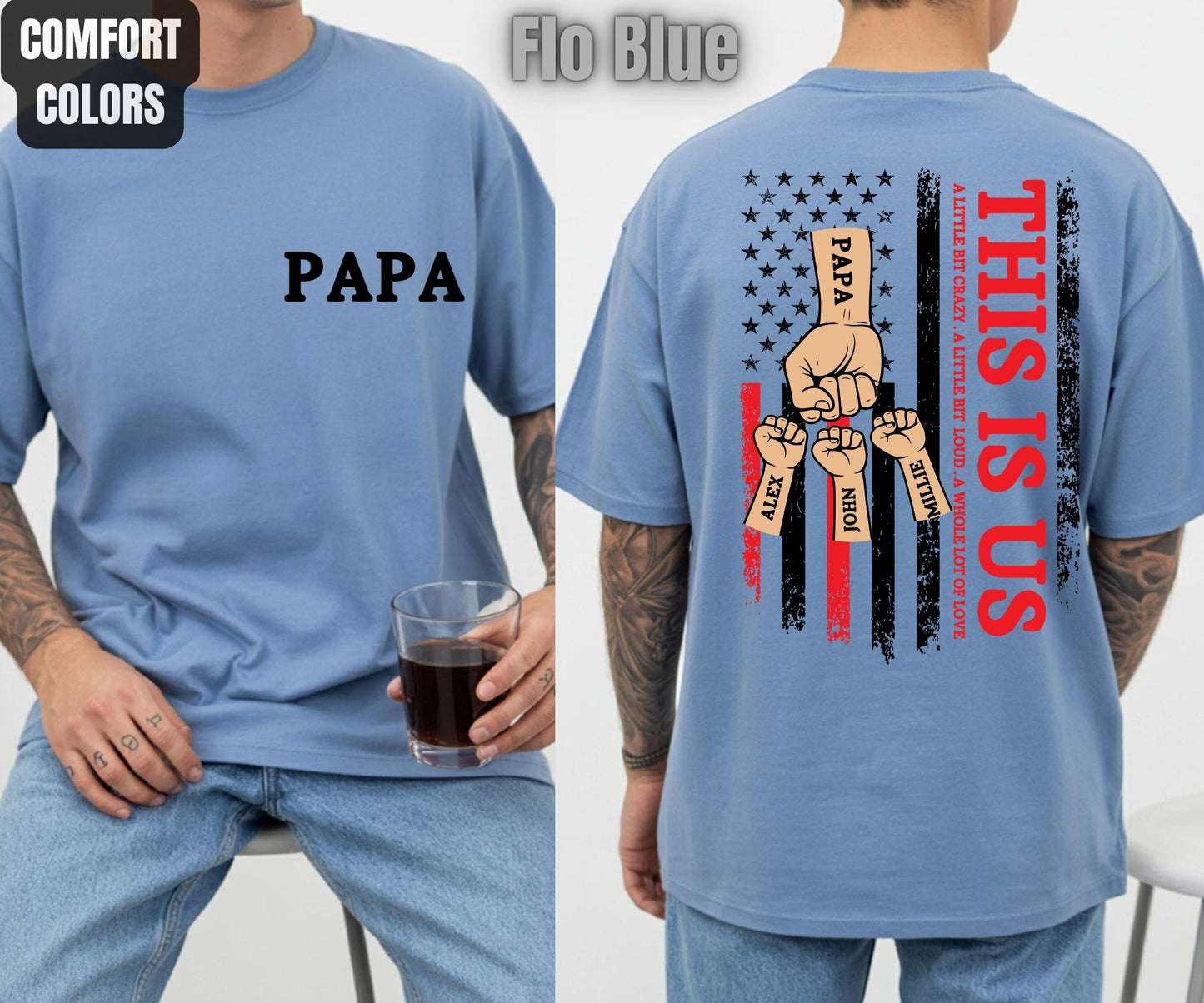 Custom Dad Comfort Colors T Shirts This is Us Dad Shirt with Kids Names Personalized Fathers Day Gift for Dad Grandpa First Bump Tees