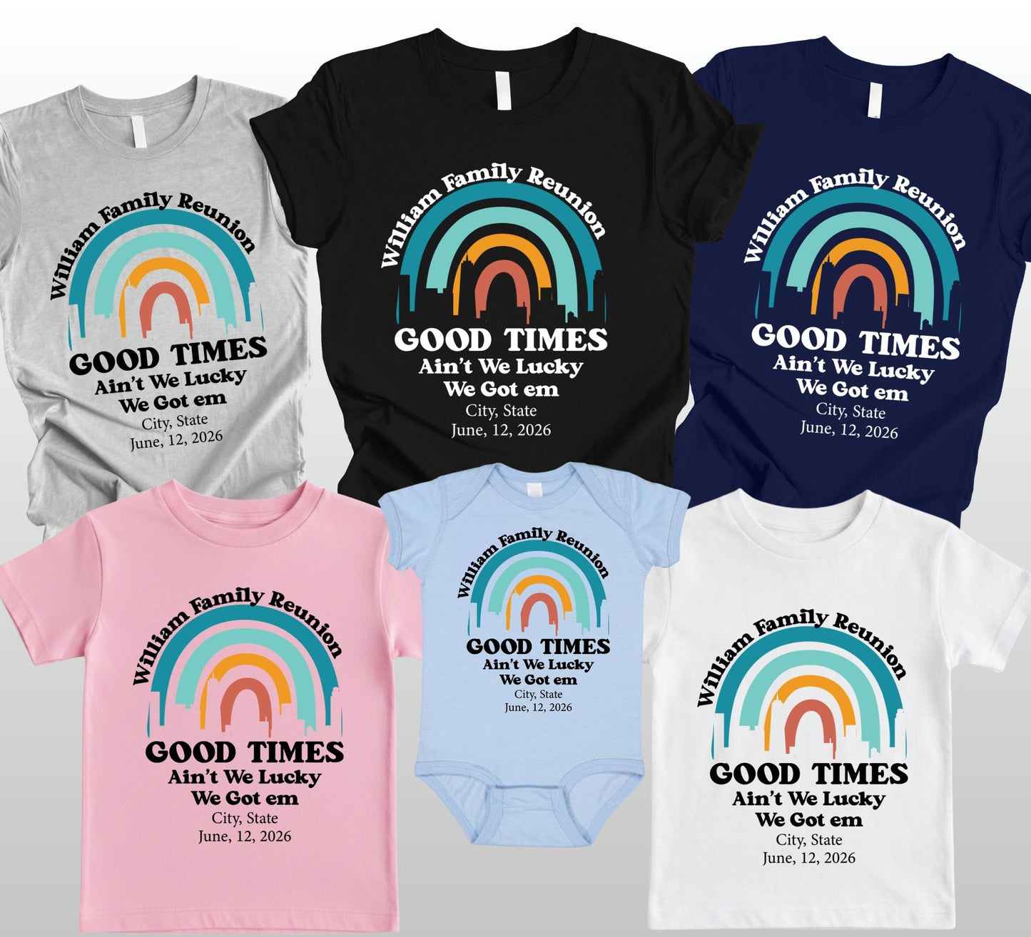 Custom Family Reunion T Shirts Personalized Family Name Tees Good Times Ain’t We Lucky Shirts Adult Youth Toddler Family Gathering Gift Matching Tees