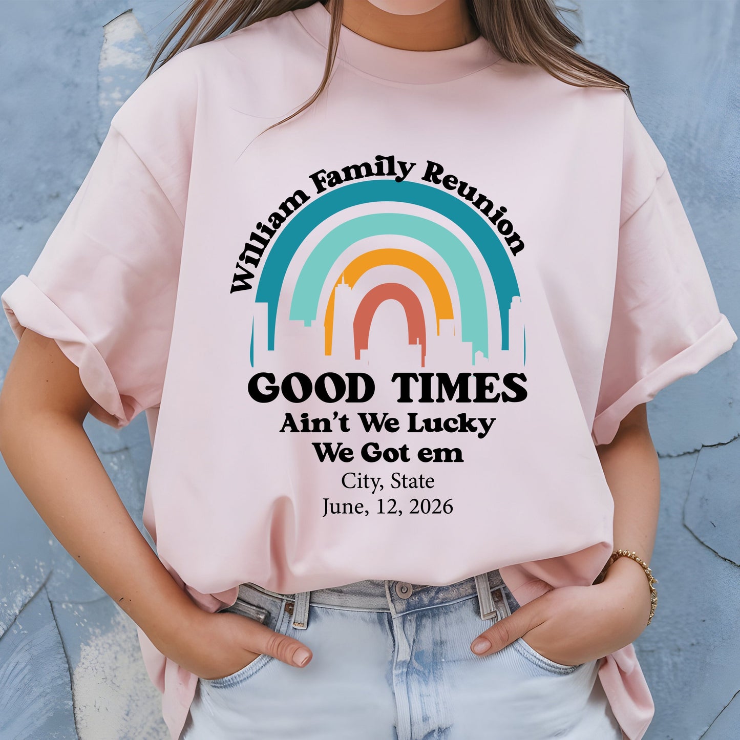 Custom Family Reunion T Shirts Personalized Family Name Tees Good Times Ain’t We Lucky Shirts Adult Youth Toddler Family Gathering Gift Matching Tees