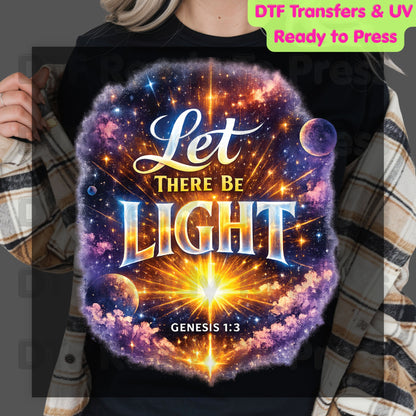 Let There Be Light Genesis 1:3 DTF Transfer Ready to Press