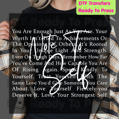 Note to Self DTF Transfers, Inspirational Self Love Quote Women Ready to Press
