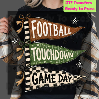 Football Game Day Pennants DTF Transfers, Touchdown Flags Stars Sports Ready to Press