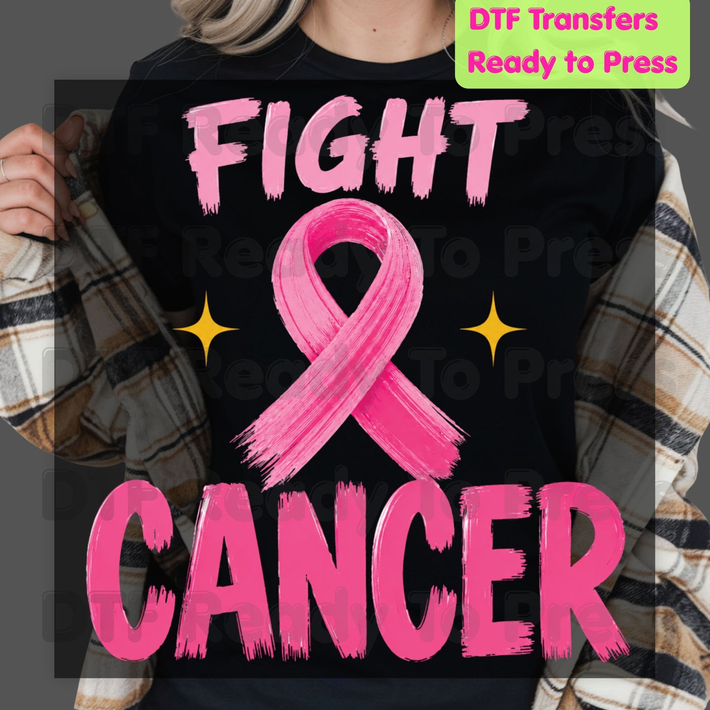 Fight Cancer DTF Transfer Ready to Press Pink Ribbon Awareness Heat Transfer Tee Print Direct to Film Transfer