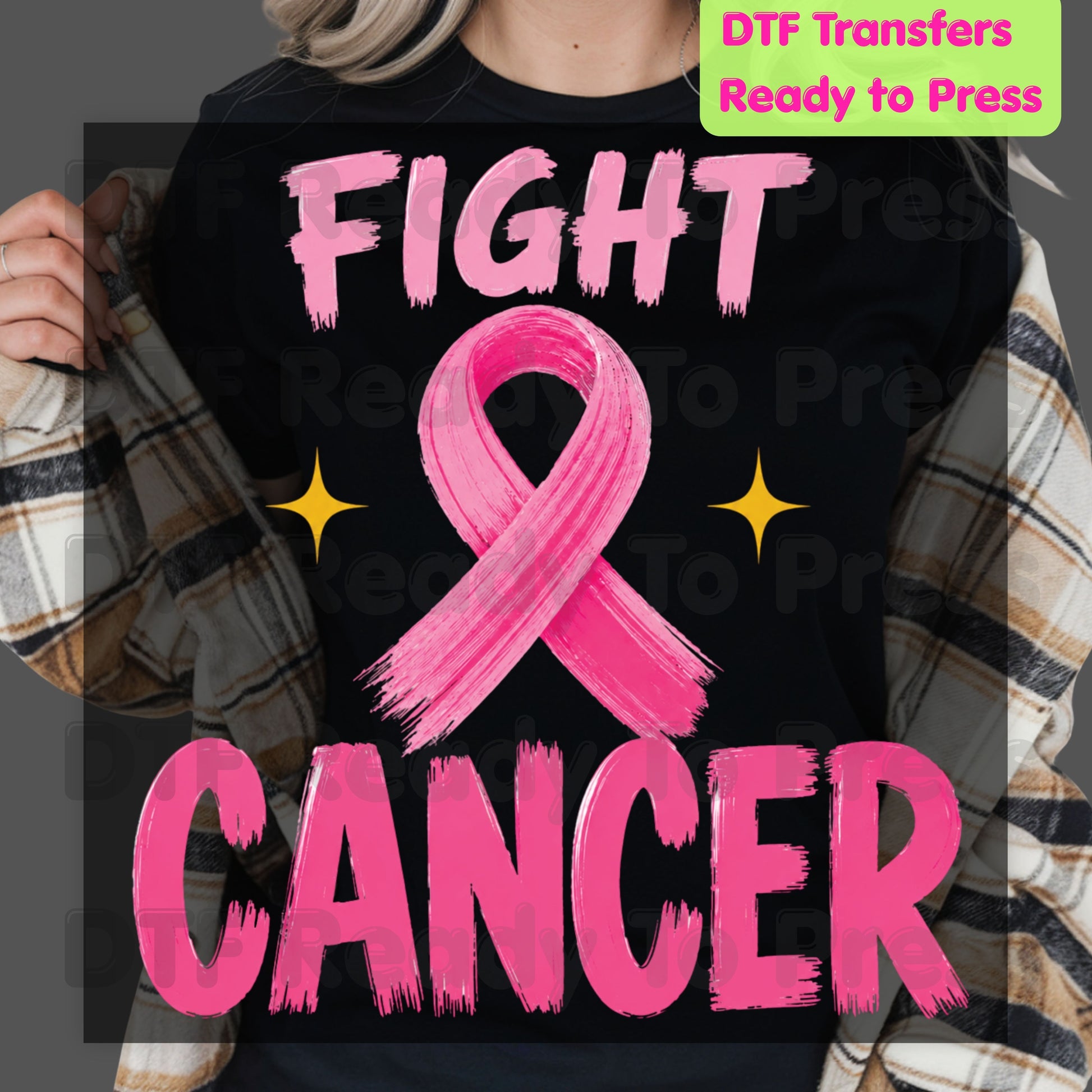 Fight Cancer DTF Transfer Ready to Press Pink Ribbon Awareness Heat Transfer Tee Print Direct to Film Transfer