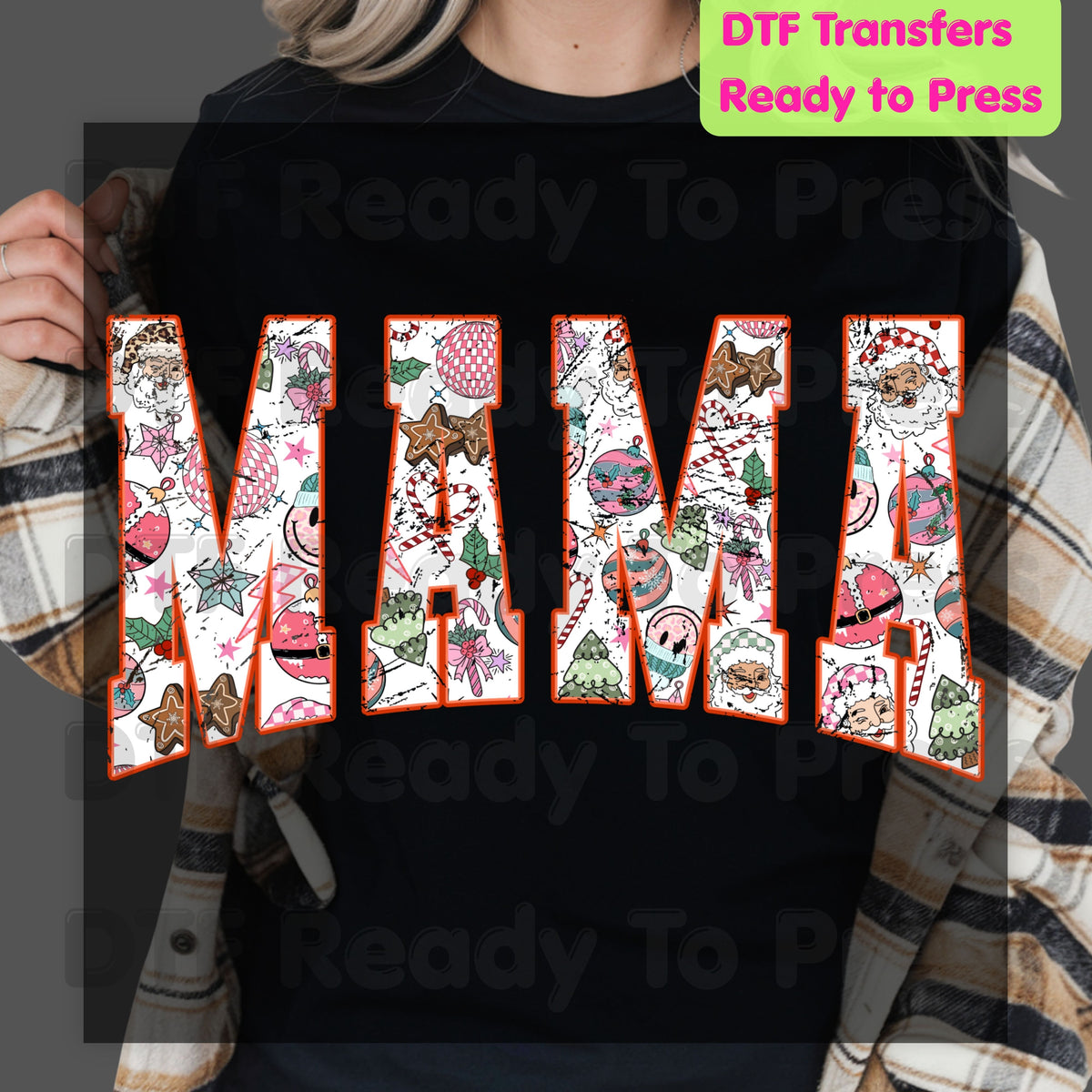 Christmas Mama DTF Transfers, Pink Disco Santa Vintage Retro Christmas Ready to Press