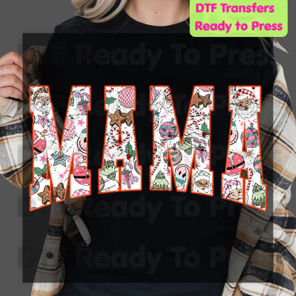 Christmas Mama DTF Transfers, Pink Disco Santa Vintage Retro Christmas Ready to Press