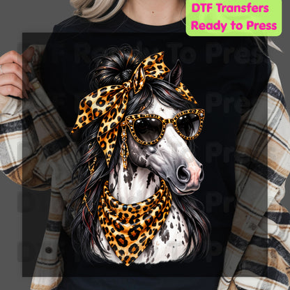 Western Horse DTF Transfers, Leopard Bandana Sunglasses Country Cowgirl Ready to Press