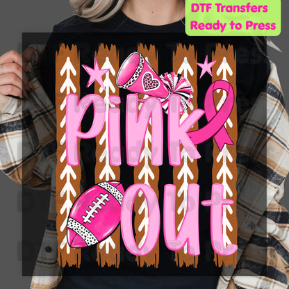 Pink Out DTF Transfers, Breast Cancer Awareness Cheer Football Megaphone Coquette Bow Ready to Press
