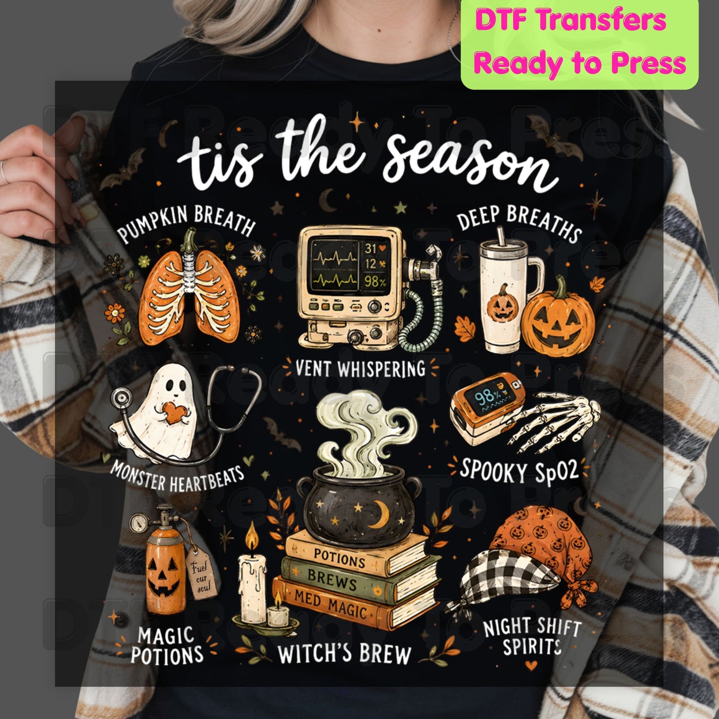 Halloween Respiratory Therapist DTF Transfers, RT Nurse Spooky Season Medical Ready to Press