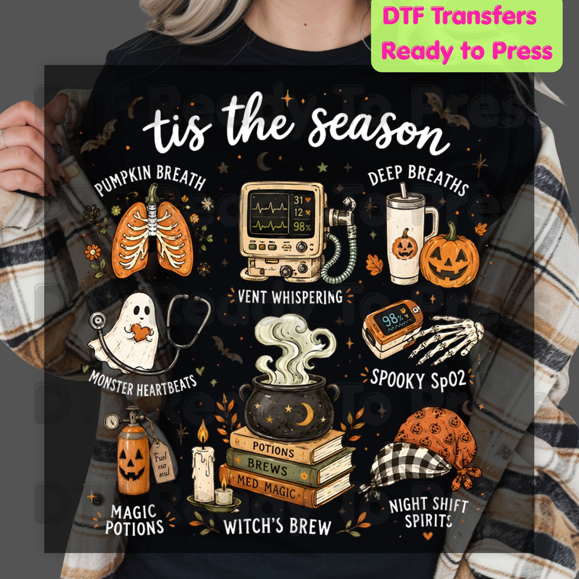 Halloween Respiratory Therapist DTF Transfers, RT Nurse Spooky Season Medical Ready to Press