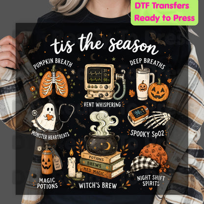 Halloween Respiratory Therapist DTF Transfers, RT Nurse Spooky Season Medical Ready to Press