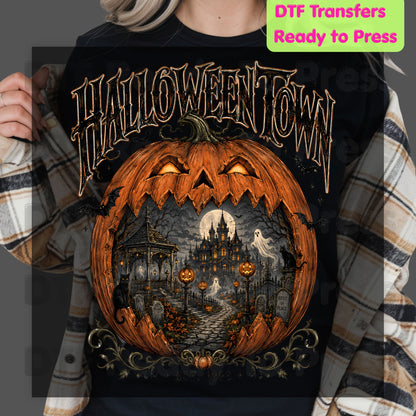 Halloween Town DTF Transfers, Est 1998 Spooky Pumpkin Vintage Haunted House Ready to Press