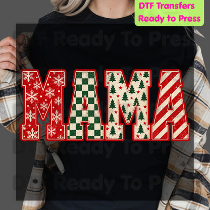 Christmas Mama DTF Transfers, Retro Christmas Trees Snowflake Candy Cane Holiday Ready to Press