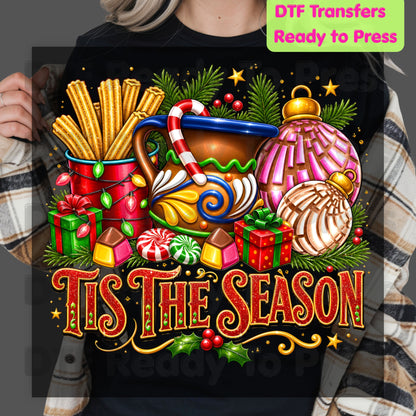 Tis the Season DTF Transfers, Mexican Christmas Churros Conchas Festive Holiday Ready to Press