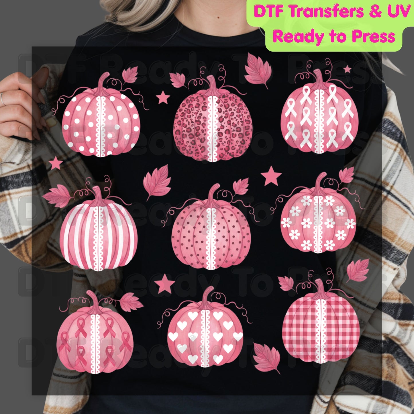 Pink Pumpkin Lace Breast Cancer Awareness DTF Transfer Ready to Press Fall Heat Transfer Tee