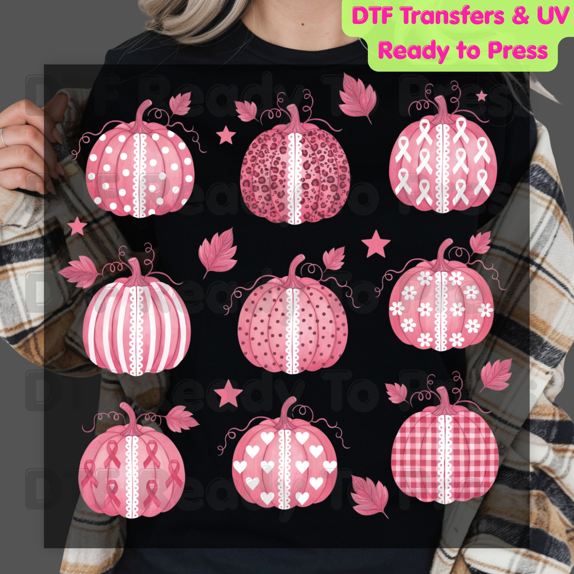 Pink Pumpkin Lace Breast Cancer Awareness DTF Transfer Ready to Press Fall Heat Transfer Tee