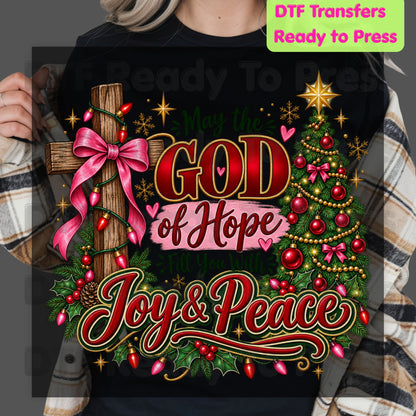 Christian Christmas DTF Transfers, Cross God of Hope Joy Peace Faith Holiday Ready to Press