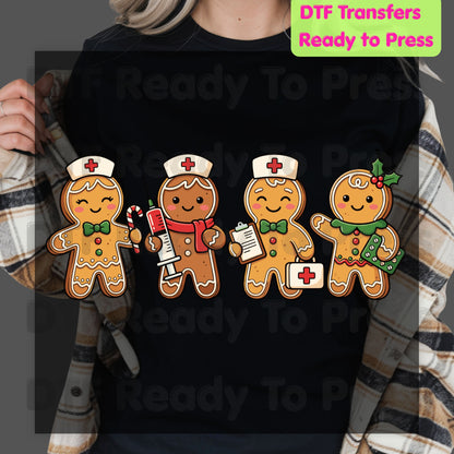 Christmas Gingerbread Nurse DTF Transfers, Holiday Medical Cookies Syringe Cute Nurse Ready to Press