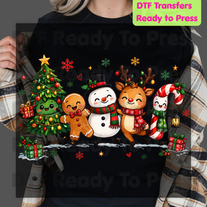 Christmas Friends Squad DTF Transfers, Holiday Reindeer Snowman Christmas Tree Cute Ready to Press