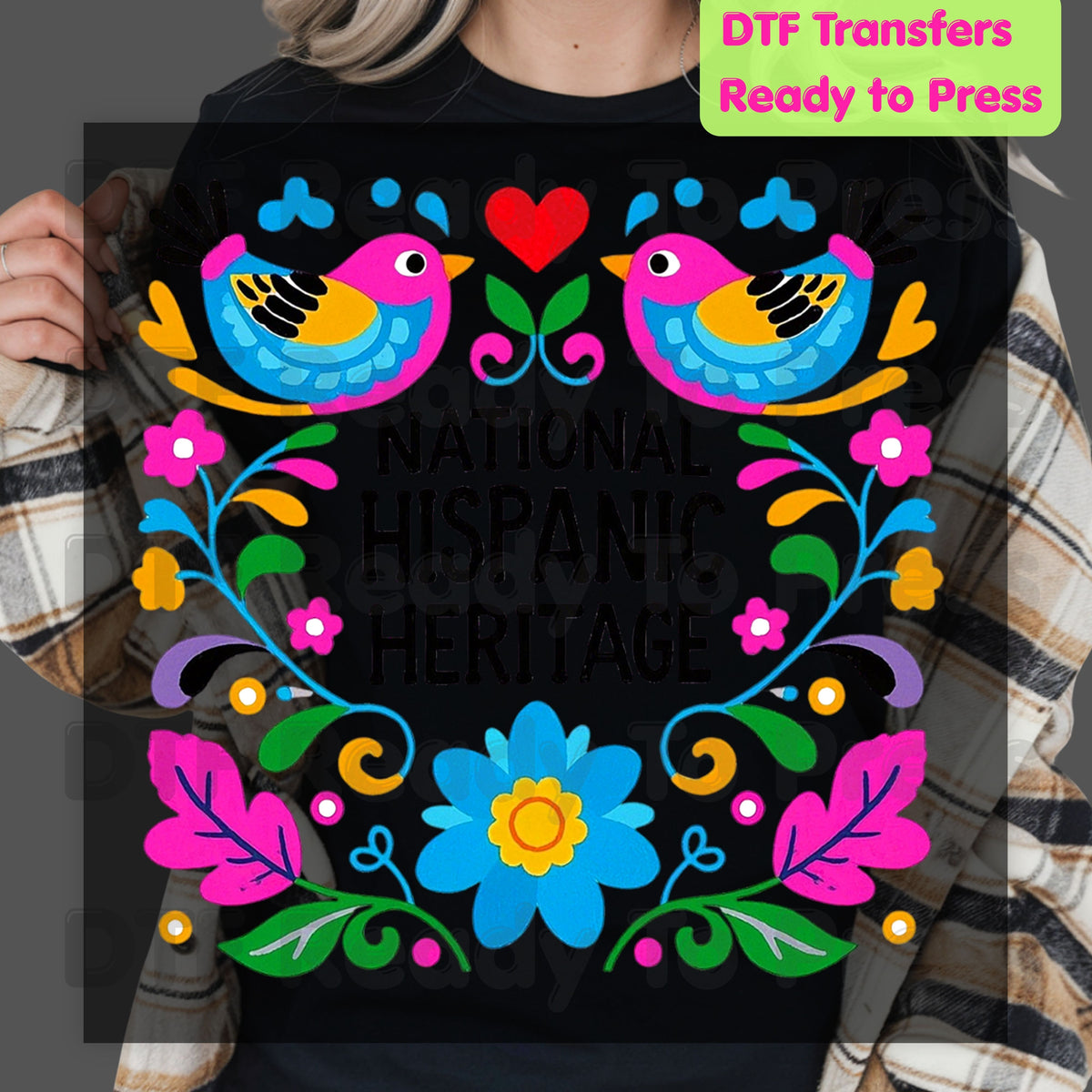 Hispanic Heritage DTF Transfers, Folk Art Birds Flowers Mexican Floral Ready to Press