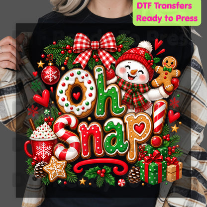 Gingerbread Snowman Christmas DTF Transfers, Oh Snap Cute Holiday Cookie Ready to Press