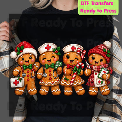 Christmas Gingerbread Nurse Team DTF Transfers, Medical Nursing Stethoscope Holiday Ready to Press